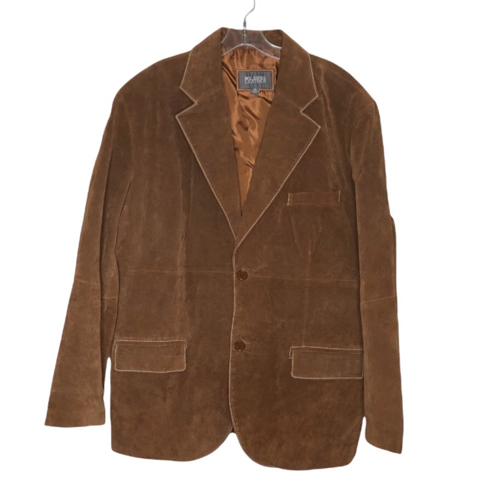 Wilsons Leather Suede Jacket Blazer Men’s Tobacco Button Front size XL